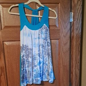 Vanity Teal and White Patterned Racerback Tank